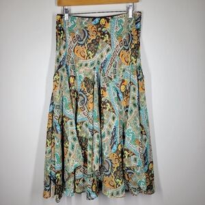 Vintage Y2K 00s Newsworthy Multicolor Paisley Asymmetrical Flowy Midi Skirt Med